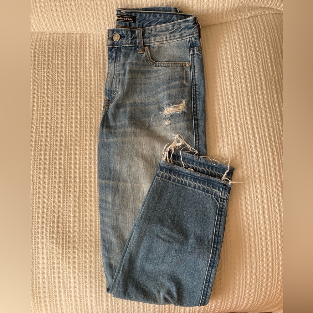 Abercrombie & Fitch High Rise Girlfriend Jeans with Distressed Features
